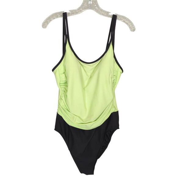 Trimshaper Women's one piece lime green black swimsuit size 14 ruched side - Picture 2 of 15